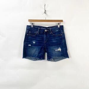 2/$30 American Eagle Outfitters 0 Womens Blue Distressed Raw Hem Jean Short